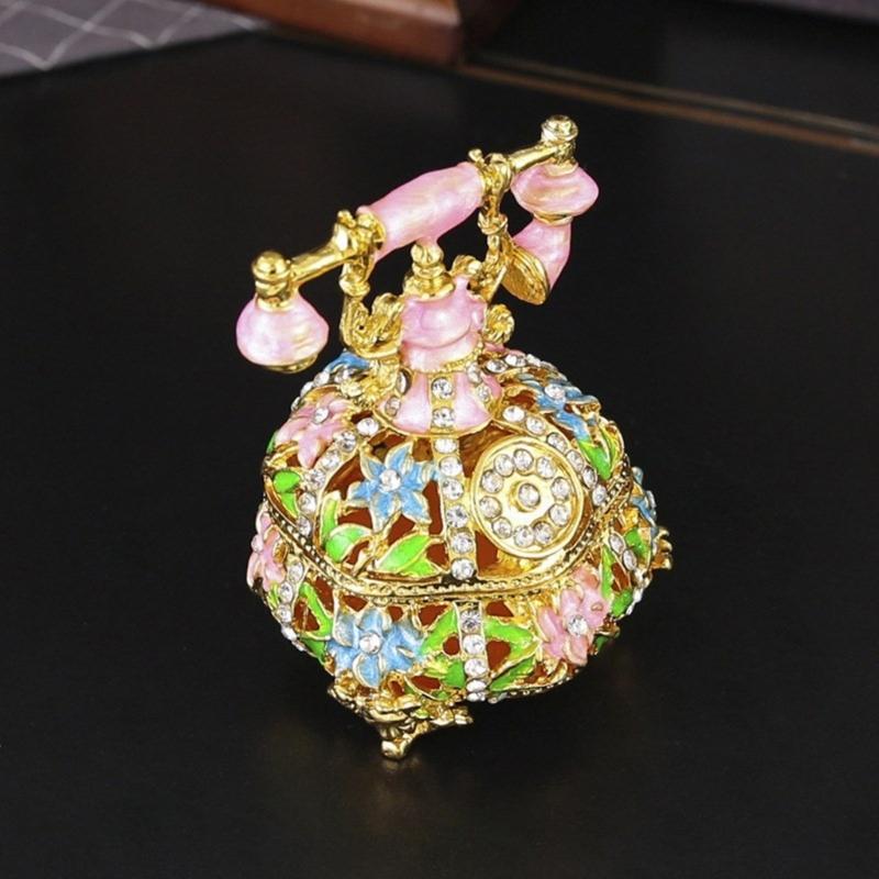 Exquisite Metal Trinket Box Telephone Shape Jewelry Case Small Accessory Storage Box for Displaying Delicate Accessories
