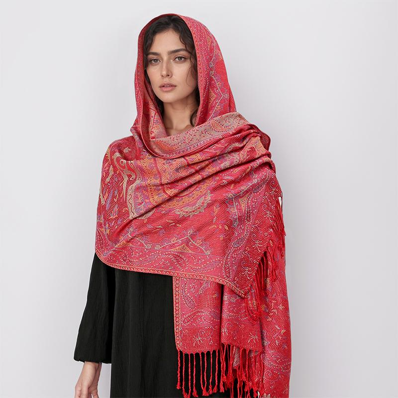 Paisley Pashmina Shawl Scarf Women Jacquard Cashew Printed Scarves Flowers Borders Female Tassel Blanket Wraps Ethnic Shawls