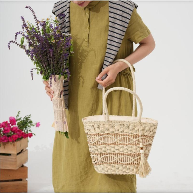 Large capacity shoulder straw woven bag women's versatile high-end hand-woven bag tote bag seaside vacation beach bag
