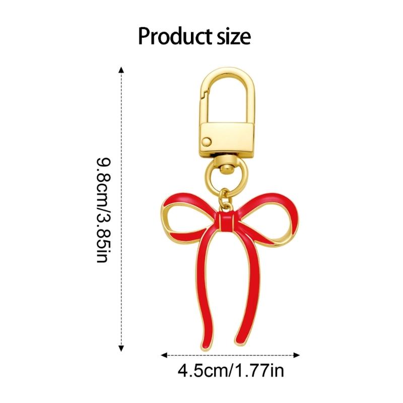 Elegant Red Bowknot Tassels Pendant Keychain Stylish Bag Charm For Keys And Bags Sturdy Alloy Material Car Key Decoration