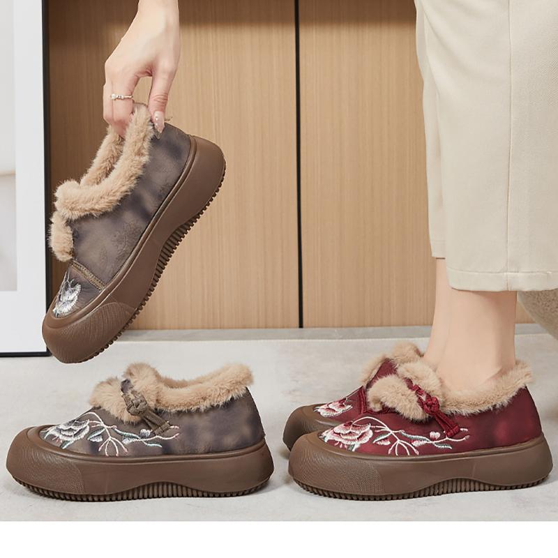 Cotton Shoes New Ethnic Style Embroidery and Velvet Thickened Mother Shoes Cloth Shoes Middle-aged and Elderly Boots