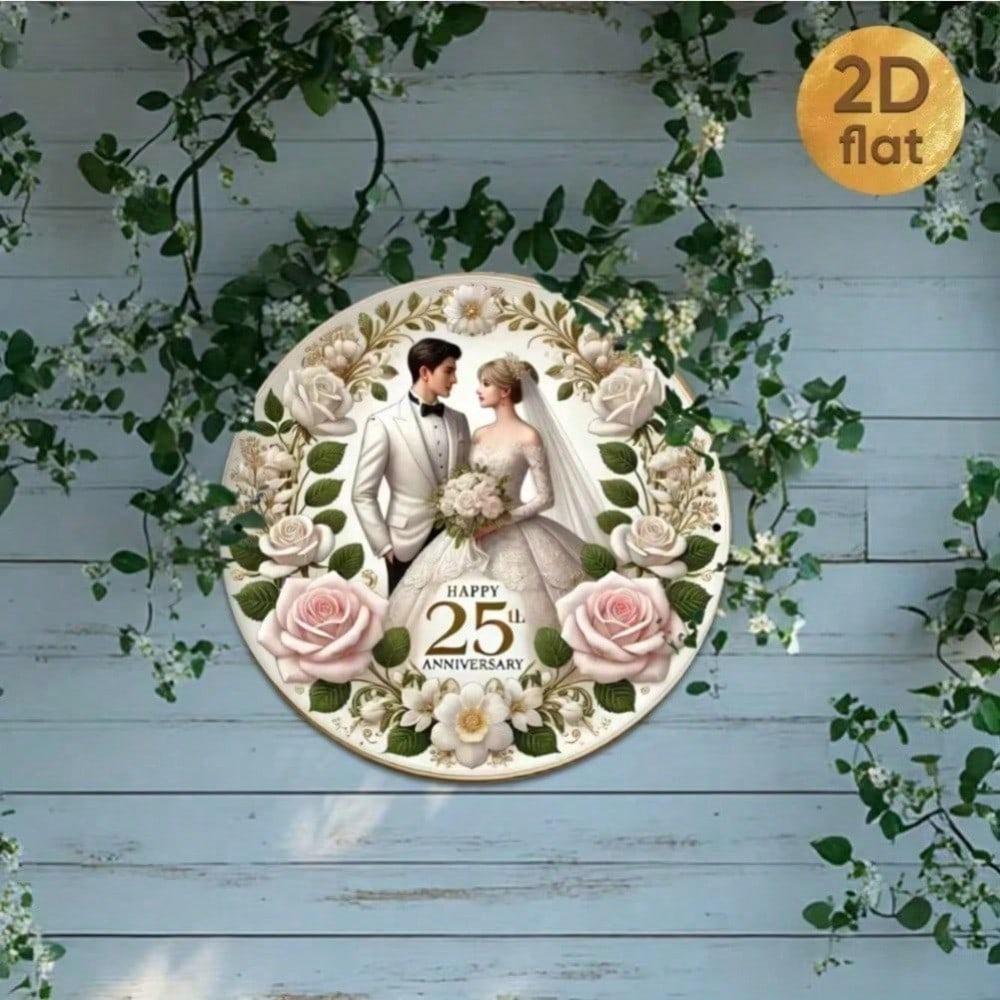 3D Metal Wall Art Silver Wedding Anniversary 25th Rustic 2D Decor Sign For Home Garden Patio Living Room Bedroom Indoor Outdoor