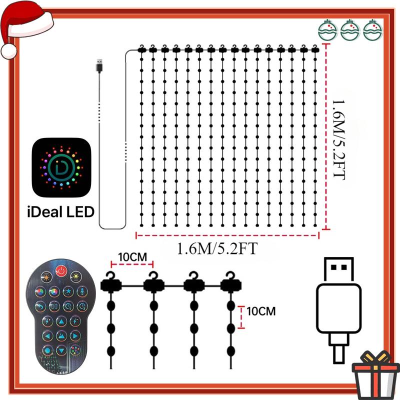 

Smart Curtain Lights 400 LED DIY Dynamic Pattern String Lights Music Sync Timer App Remote Control for Bedroom Christmas Decor USB PLUG&1PC Curtain Light