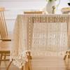 Cotton Weave Tablecloth,With Tassel Rectangle Hollow Lace Table Cloths for Kitchen Party Holiday Christmas Dining Table Decor