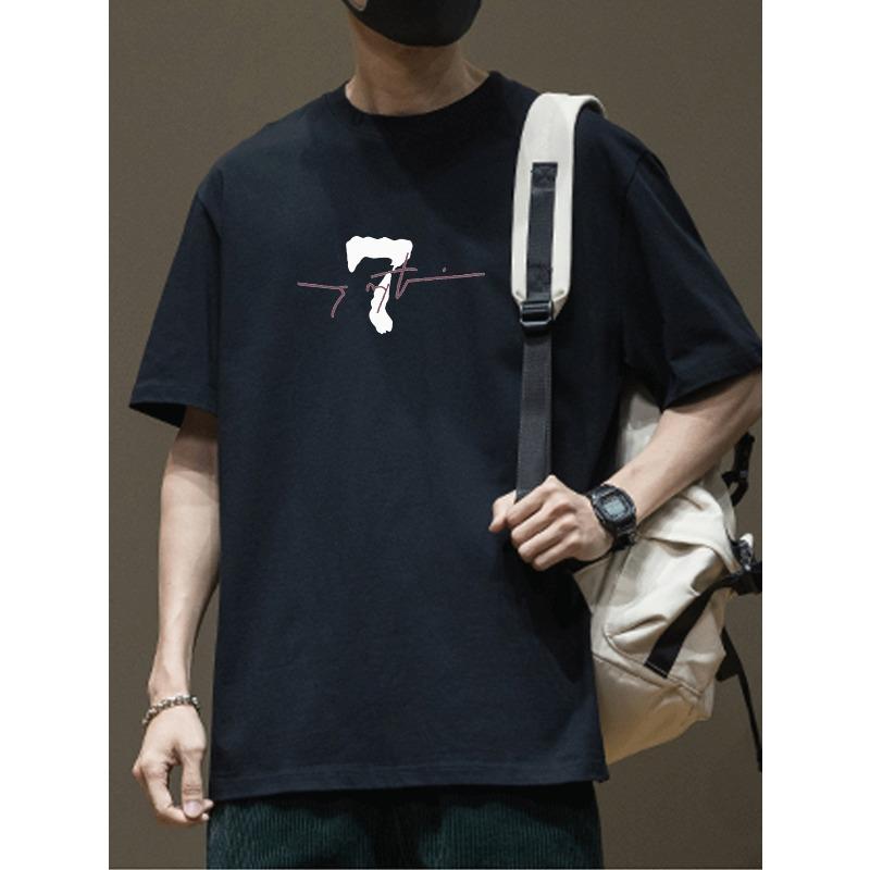 European size Men's Short-Sleeve T-Shirt with Creative Digital Print, Simple Design, Commuter Casual Fashion Tops for Men
