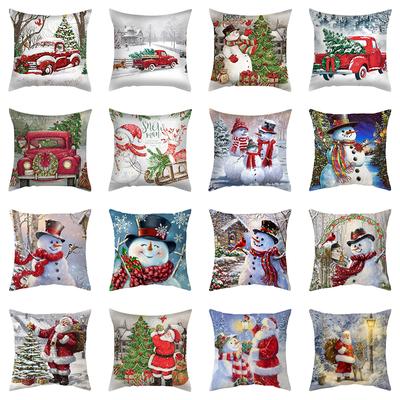 Retro Christmas Pillowcase Sofa Decoration Ornaments New Year's Holiday Santa Claus Snowman Home