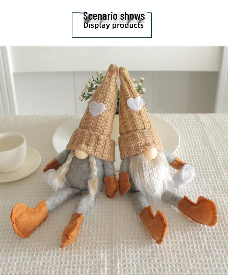 Cross-Border Knitted High-Hat Doll with Hanging Legs - Hand-Grind Coffee Christmas Plush Decoration