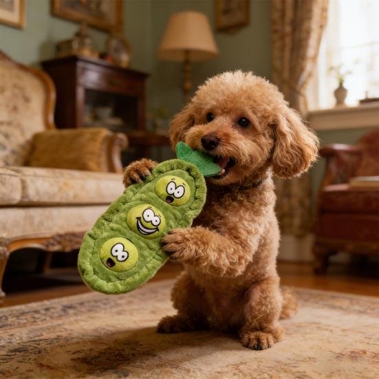Plush Pea Dog Chew Toy Squeaky IQ Training Food Hiding Pet Interactive Toy Small Medium Large Breed Dogs Teething Cleaning Enrichment Toy