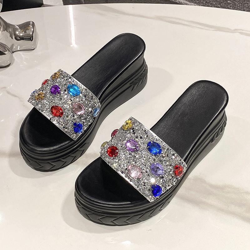 Fashion Shoes Ladies' Slippers Platform On A Wedge Luxury Slides Women Heels Pantofle Summer Designer High 2025