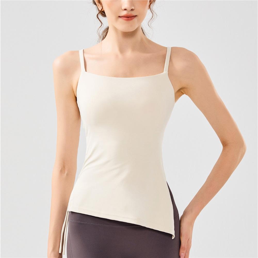 Naked Drawstring Pleated Yoga Clothes For Women, Slimming And Slimming Fitness Tops, Women's Fixed Chest Pads, Camisoles, Sports Vests, Summer