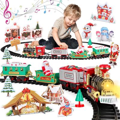 Ensemble de train de Noël - Locomotive électrique avec lumières et sons pour tout-petits, Voies et wagons complets Décoration de fête