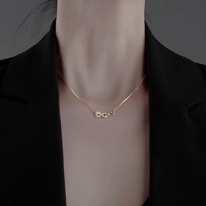 Fashion Jewelry 925 Silver Infinity 8-shape Pendant Necklace for Women Sterling Silver Luxury Clavicle Chain Necklace