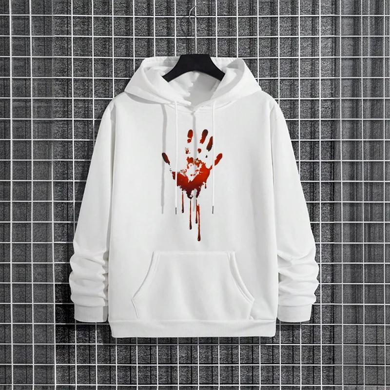 Funny Bloody Handprints Print Hoodies Urban Streetwear Fashion Hip Hop Hooded Sweatshirt Male Trendy Casual Hoody Men's Clothing