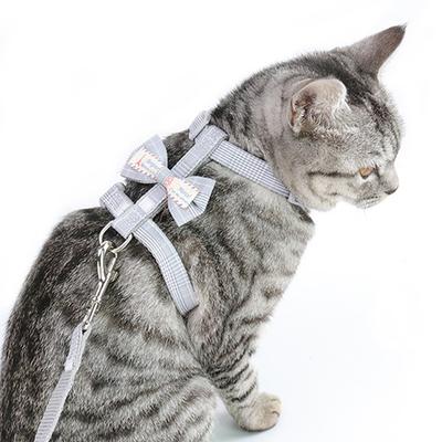 Prevent Breaking Away Dog Cat Harness Leash Collar Set Adjustable Striped Cute Soft Bow Small Pet Collar Leash Outdoor