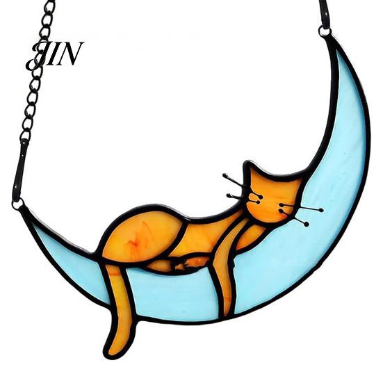 Acrylic Cat Suncatcher Hanging Pendant with Chain, Animal Ornament for Window Gift Home Wall Decor, Cute Lover Room Decoration Creative