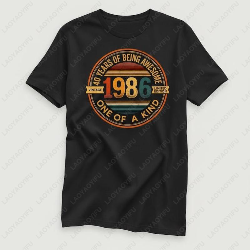 

Vintage 1986 Oneck Printed Unisex Cotton Shirt Limited Edition 40th Birthday Gift Born in 1986s Men Retro Cool Tee Ropa Hombre S