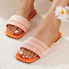 Fashion Women Fashion Pearl Slippers Summer Flats Square Toe Slides Sandals Woman Comfortable Beach Flip Flops Big Size Slippers