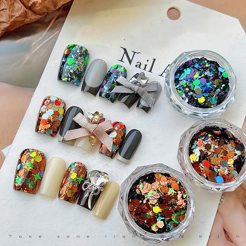 10Boxes Nail Art Charms Random Assorted Multicolor Polygonal Glitter Sequins Shiny Nail Art Decorations DIY