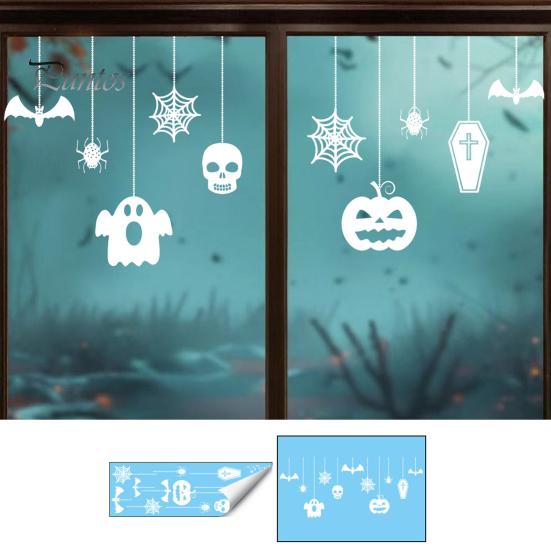 Outdoor Halloween Sticker Static Window Clings, Removable Ghost Pumpkin Bat Spider Web Stickers, No Residue Decal Self-Adhesive Glass Decor,