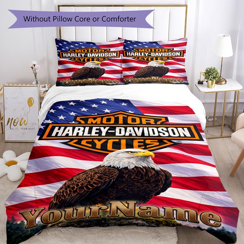 Motociclette Harley-Davidson Personalizza il tuo nome Set Biancheria da Letto Copripiumino Traspirante con Federe Decorazione per la Casa Regalo di Compleanno