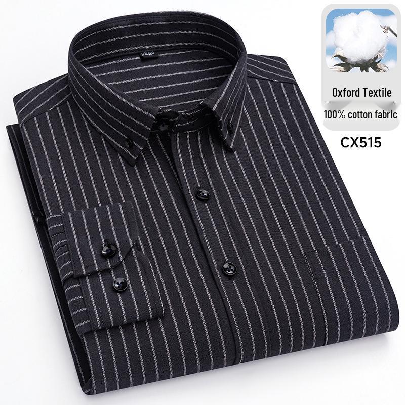 2025 Men's Striped Cotton Oxford Long Sleeve Button-Down Cardigan Shirt, Plus Size Available
