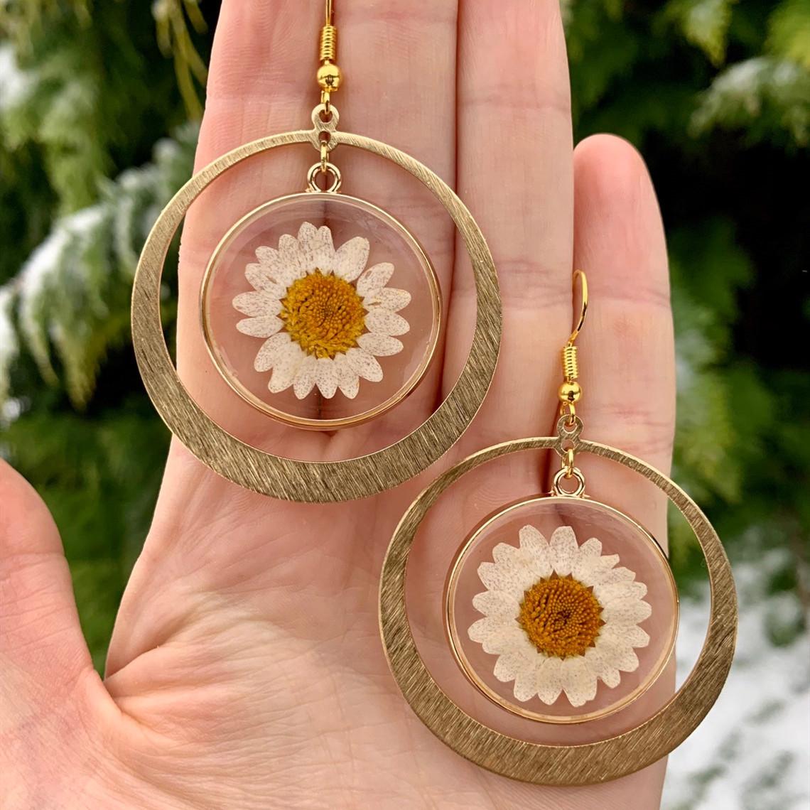 

Bohemian Sun Earrings with Real Pressed Chrysanthemum