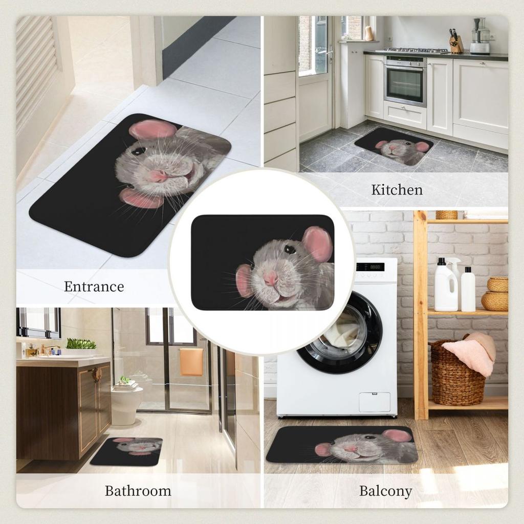 The Peeking Rat (Grey Black) Doormat Cushion Carpet Rug Kitchen Entrance Home Floor Mat for Bathroom Footpad Mats