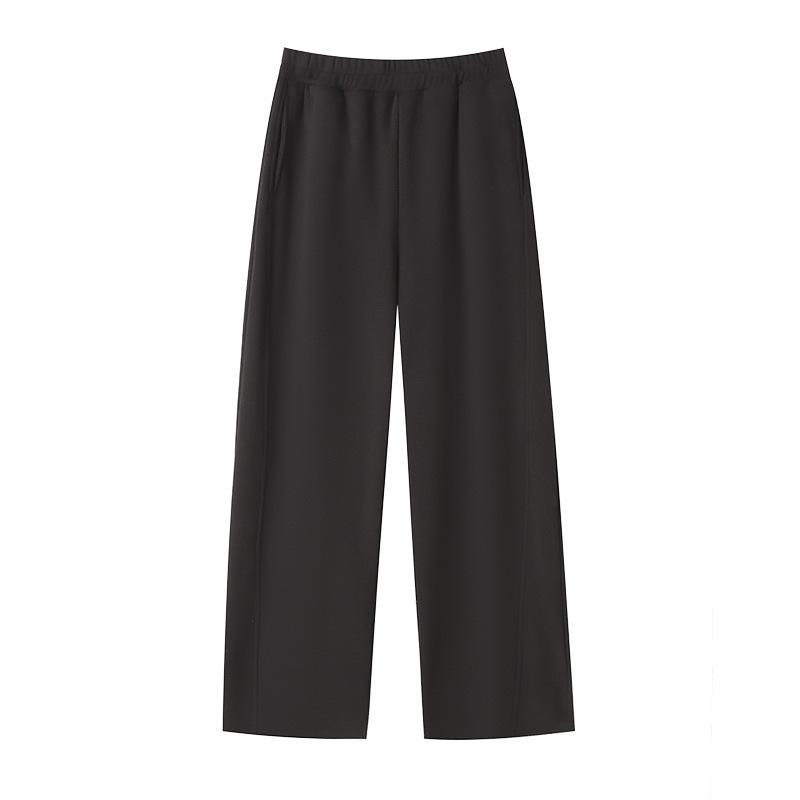 Large-size Women's New Winter Fleece Thick Pure Color Elastic Waist Straight-leg Wide-leg Pants