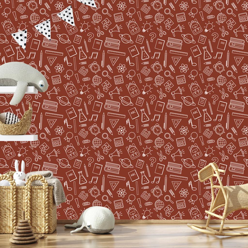 Wallpaper School Supplies Red for Living Room and Bedroom 50x1000