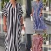 Women's Fashion Side Slit Striped Cardigan Women's Short-sleeved Dress