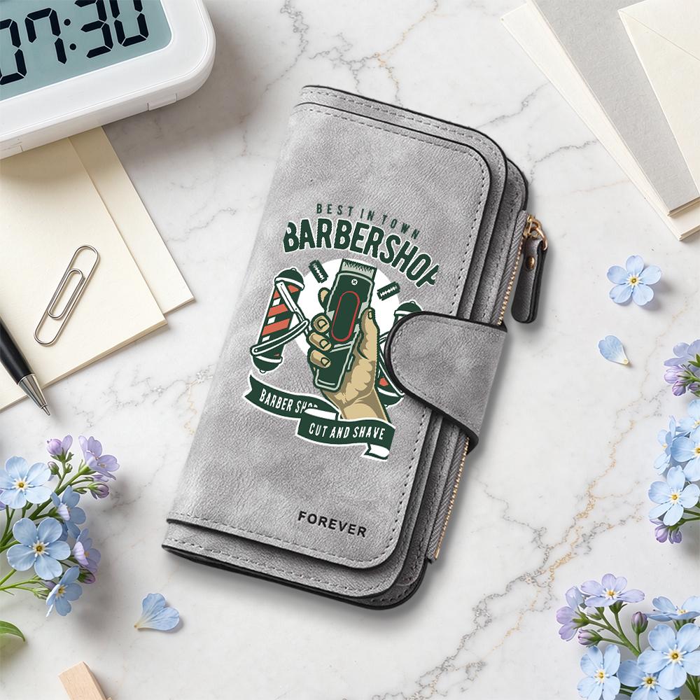 Barbershop Printed PU Wallet Large Capacity Portable Long Purse for Cards Cash Storage