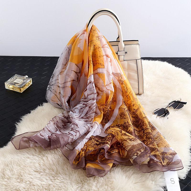 

Soft gauze silk scarf classic spring and summer new mulberry silk long scarf sun protection shawl 140*180CM