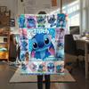 Stitch Multiple Expressions Grid Collage Pink Blue Background Print Flannel Blanket Soft Warm Throw Blanket Sofa Bedroom Decor Gift