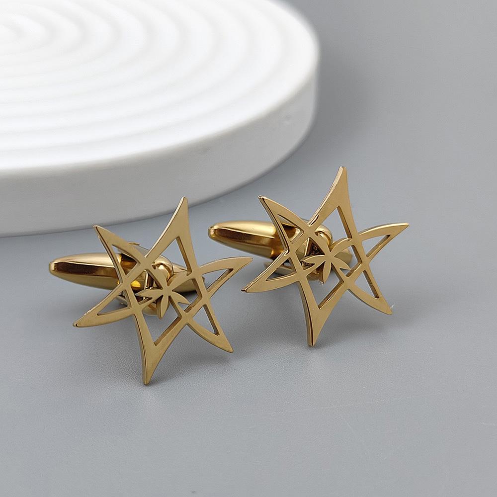Hexagonal star gold-plated cufflinks, black stainless steel cuffs, men's shirt button accessories, business formal wear