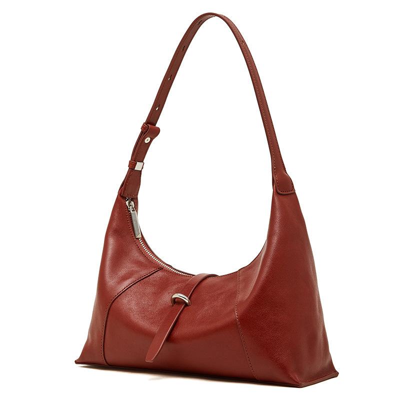 First Layer Crystal Vegetable Tanned Cowhide Retro Dumpling Bag Genuine Leather Shoulder Underarm Baguette Bag Hobo Women S Bag 30*9* side 21, center 17 коричневый