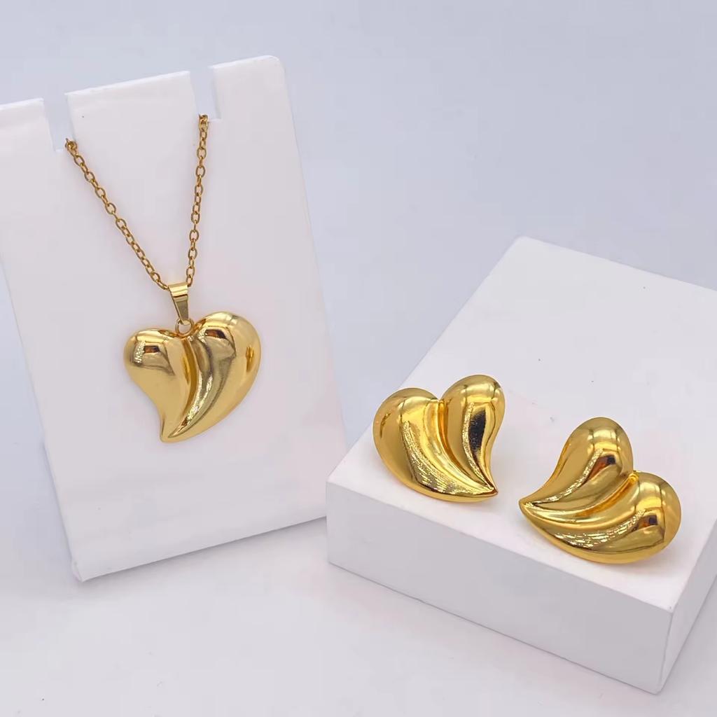 Vacation Stainless Steel Ocean Element Shell Heart Bow Flower Earrings Necklace Women's Beach Jewelry Set