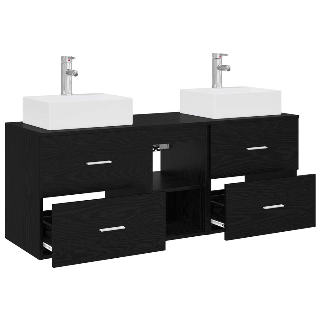 Bathroom Cabinet Set 3 Pcs Black 129 X 41 X 79.5 Cm