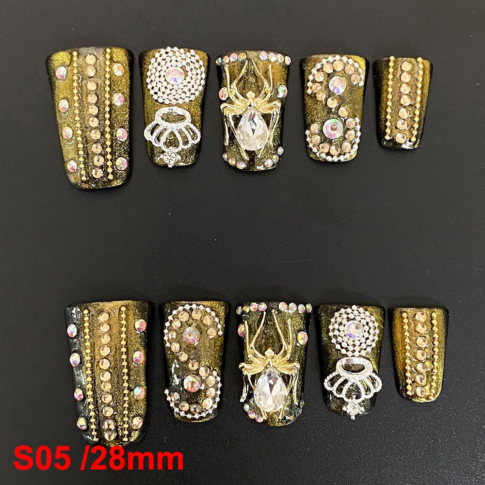 Glossy Hand Paint Thickness Acrylic Handmade Nail Sets 10PCS Multicolor Luxurious Gorgeous UV Gel Carved Artificial Manicure Art