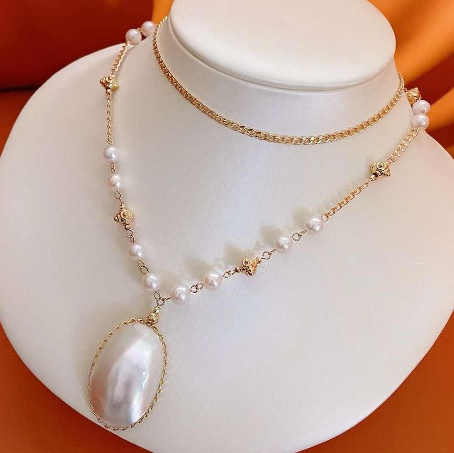 Mabei Natural Freshwater Akoya Pearl Necklace 5-6MM Sweater Chain Original Jewelry with Original Box 60 cm белый