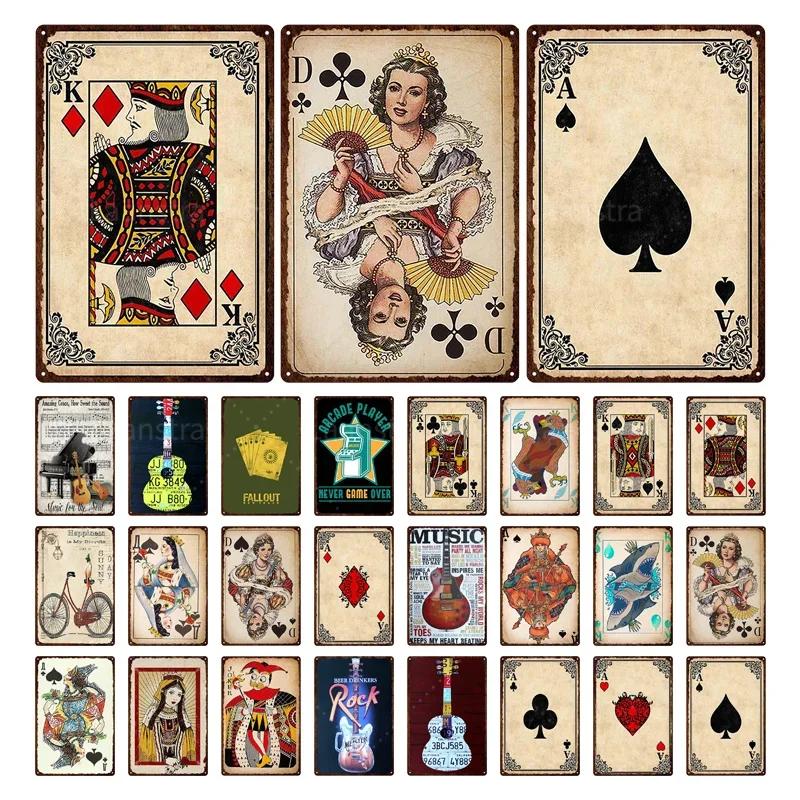 Poker Shabby Vintage Posters Music Piano Guitar Metal Plate Tin Sign Different Style Wall Decor Iron Painting Poker Decor Art