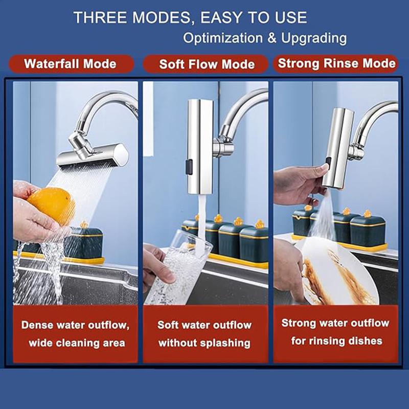 360° Rotating Kitchen Sink Faucet Extender Universal Three-speed Waterfall Spout Pressurized Anti-splash Water Nozzle