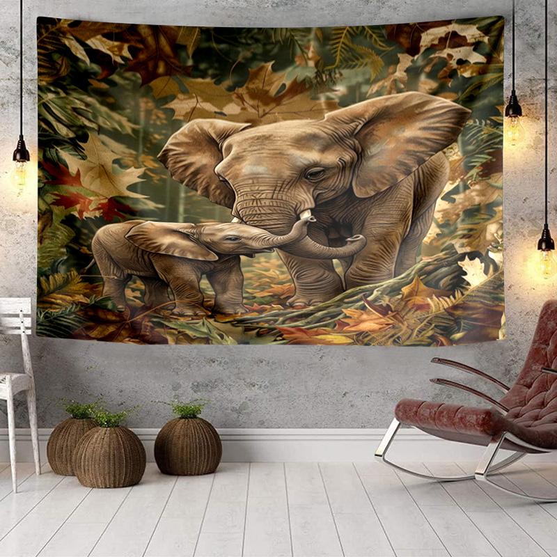 Elephant In Autumn Forest Tapestry, Unique Design Tapestry, Wall Decor for Bedroom,Livingroom, Playroom,Heartwarming Fan Holiday Gifts