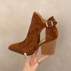 Fashion Black Mesh Boots Hollow Short Boots for Women Summer 2025 New Cool Breathable Sandals Pointing Toe Western Denim Boots Platform