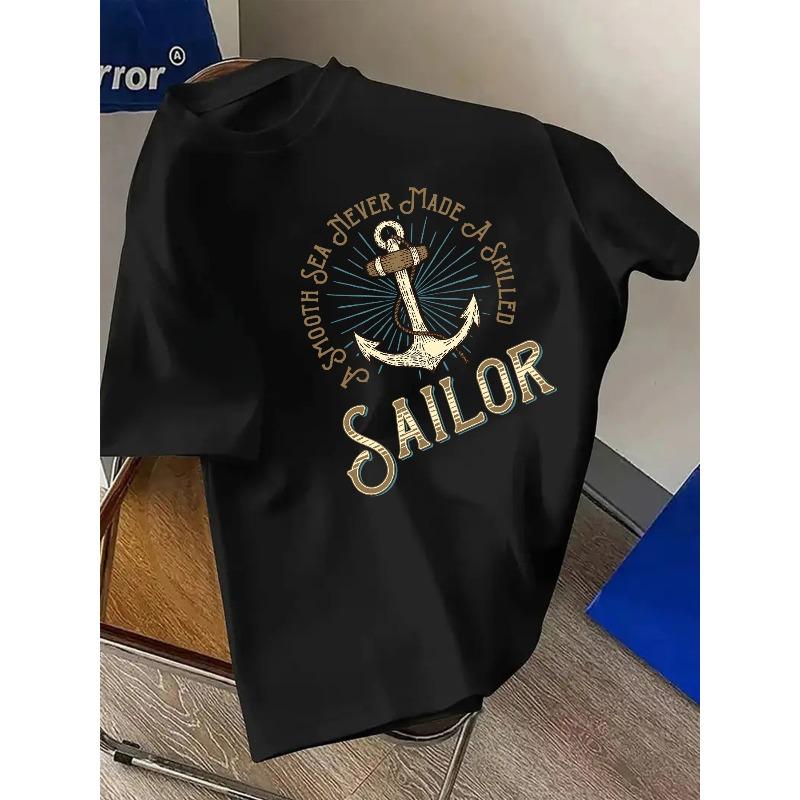 European sizes Men S T-Shirts Haiyong Never Makes Skilled Sailors Print Round Neck Short-Sleeved T-Shirt Comfortable Casual Short-Sleeved T-Shirt S