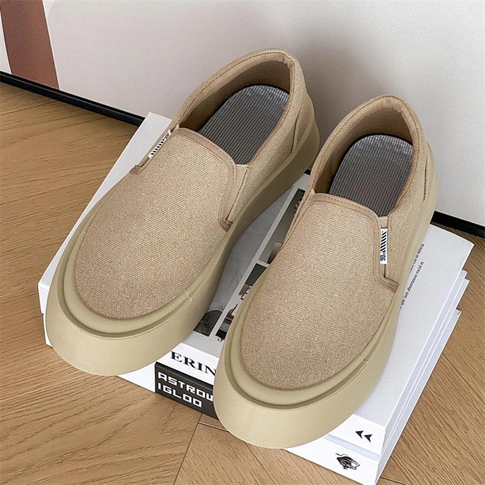 Mens white canvas loafers high-quality thick soles fashionable casual sports shoes versatile board shoes lazy shoes