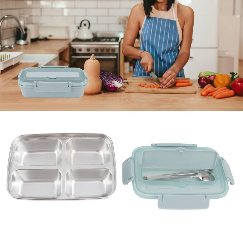 4 Compartment Insulated Lunch Box 304 Stainless Steel Bento Lunch Box For Office синий