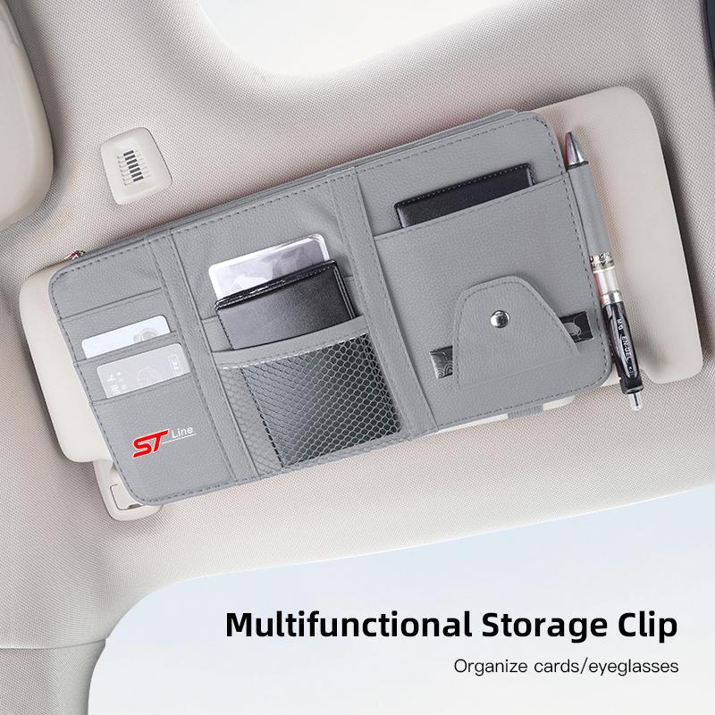 Car PU Leather Sun Visor Sunglasses Ticket Card Storage Bag Accessories For Ford ST Line Focus Fiesta Puma Ranger Kuga MAX F150
