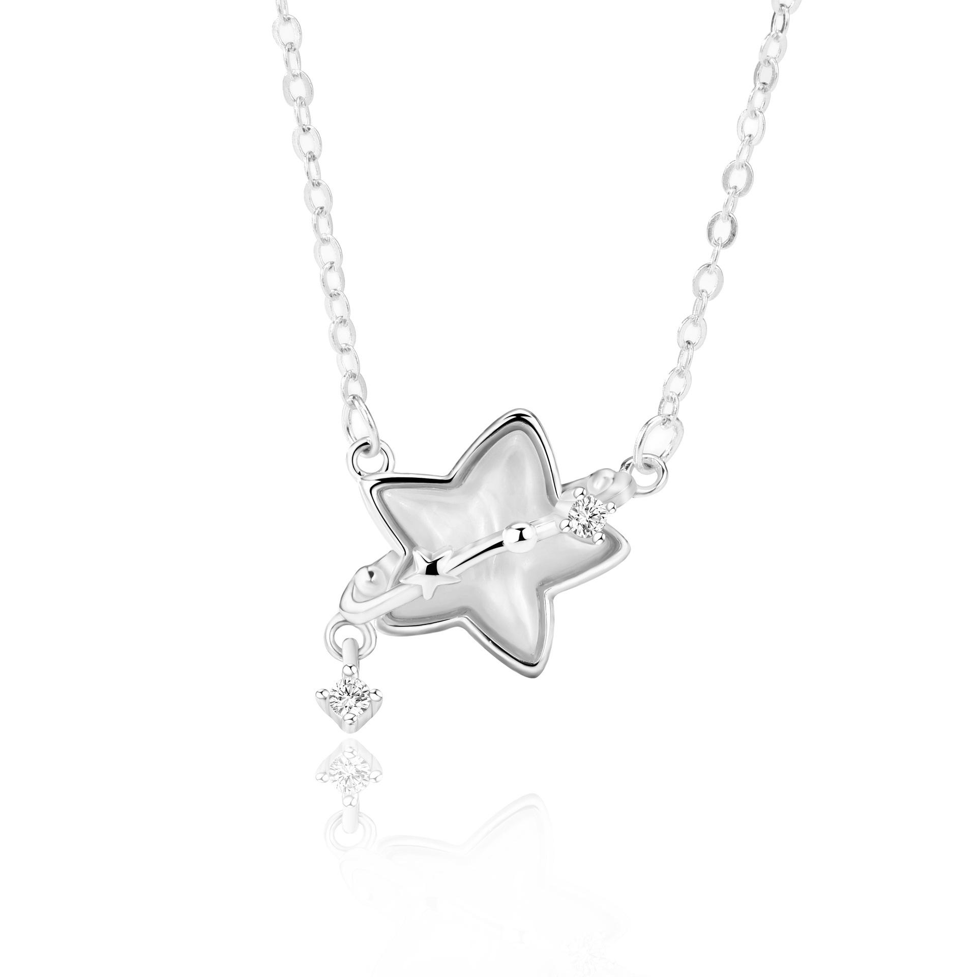 

Ожерелье из стерлингового серебра «Звезда и Желание» - Женское роскошное ожерелье-подвеска из перламутра, цепочка для ключицы 925 Silver