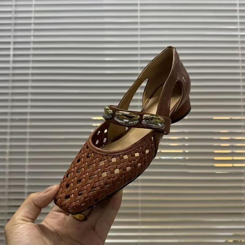 2025 Summer New Women's Cow  Braided Microfiber Patchwork  Mary Jane  Round Low Heel Sweet  Woven Single Shoes Sandal