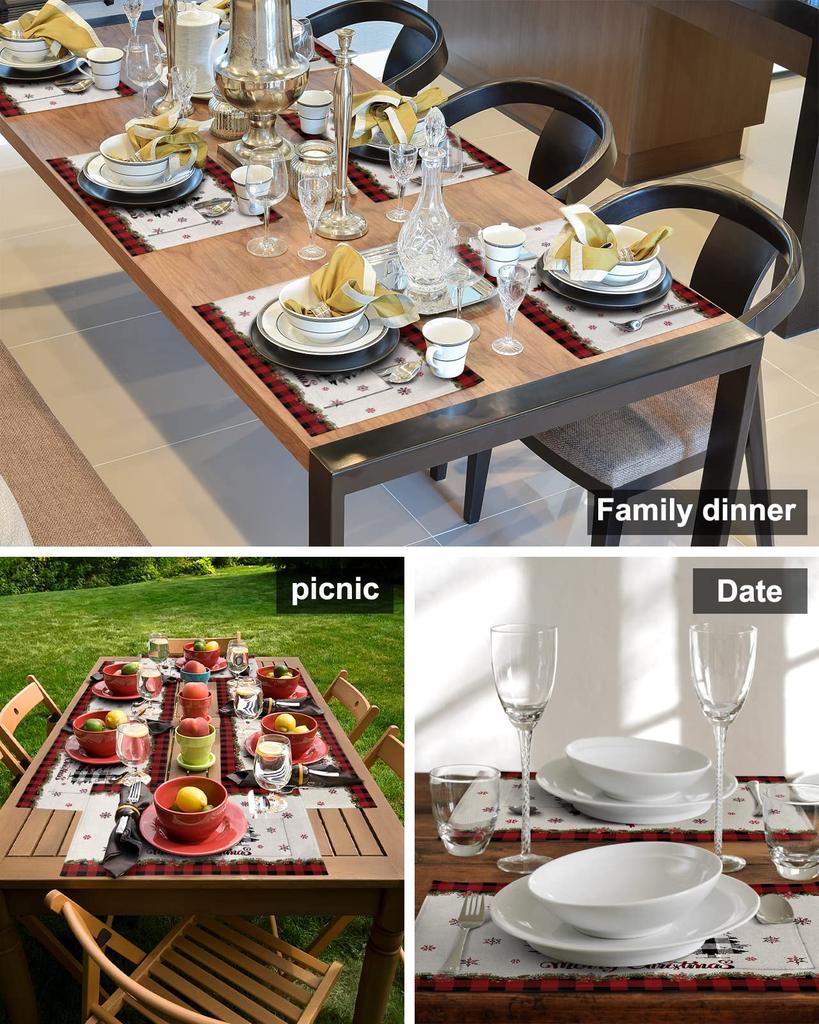 Christmas Tree Buffalo Plaid Placemats Set of 5 Christmas Placemats  Place Mats for Dinner Kitchen Table Party Home Decoration